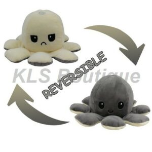 Ref 27 - Peluche Pieuvre Réversible Gris et Beige